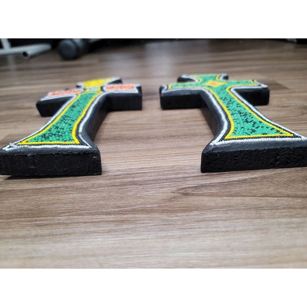 Handmade Custom Wooden Beaded Crosses Ghana West Africa Wall Decor